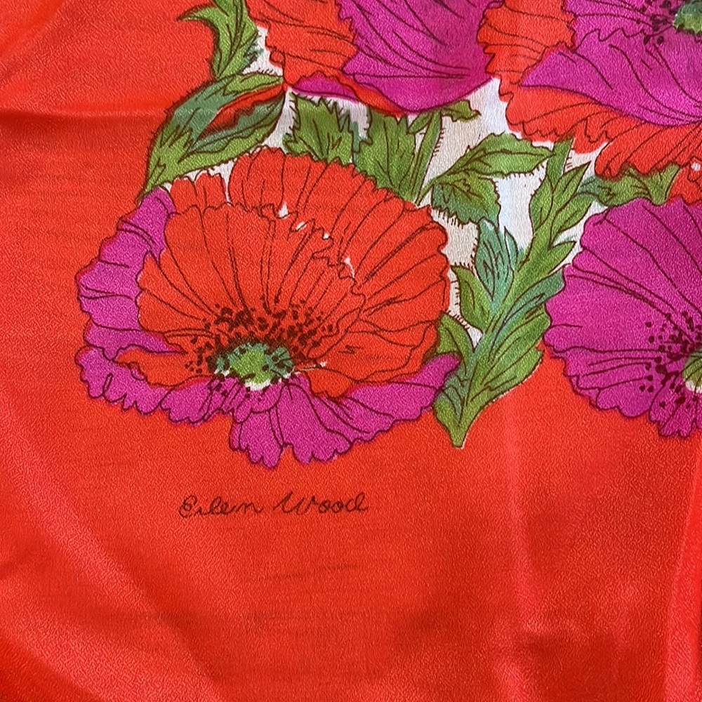 Vintage Eileen Wood Floral Scarf~Vibrant Print 25.5”x 26.75”